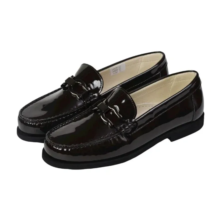 2528 - Brown Patent Leather Hard Loafer for Girl by London Kids