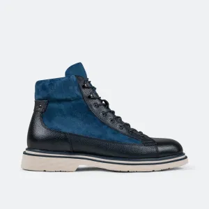 Aiden Navy Leather Combat Boots