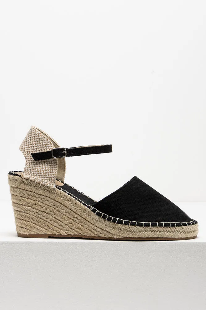 Ankle Strap Espadrille Wedge Black