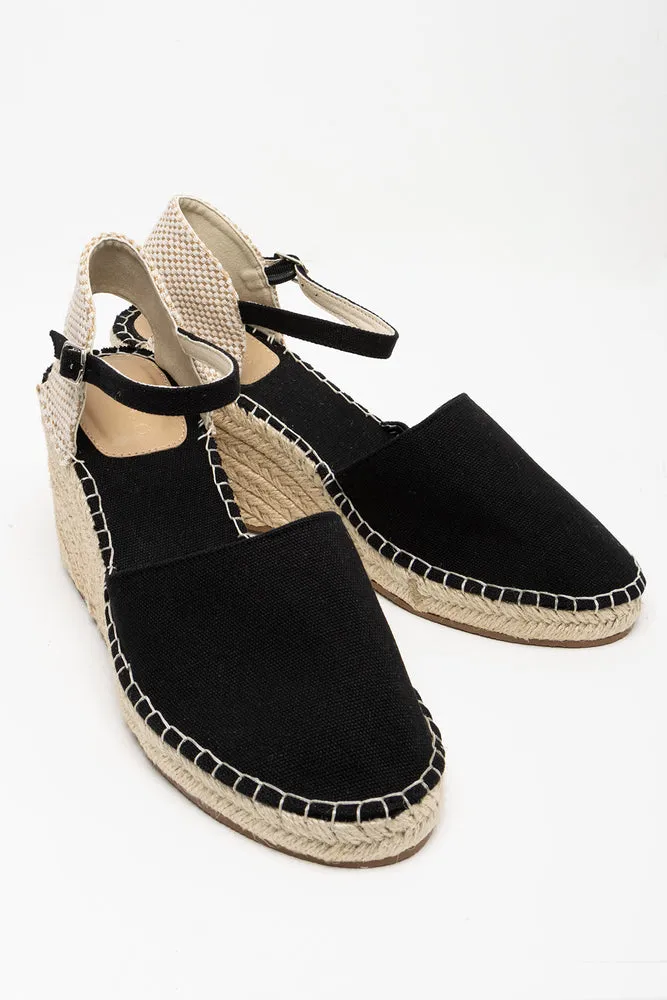 Ankle Strap Espadrille Wedge Black