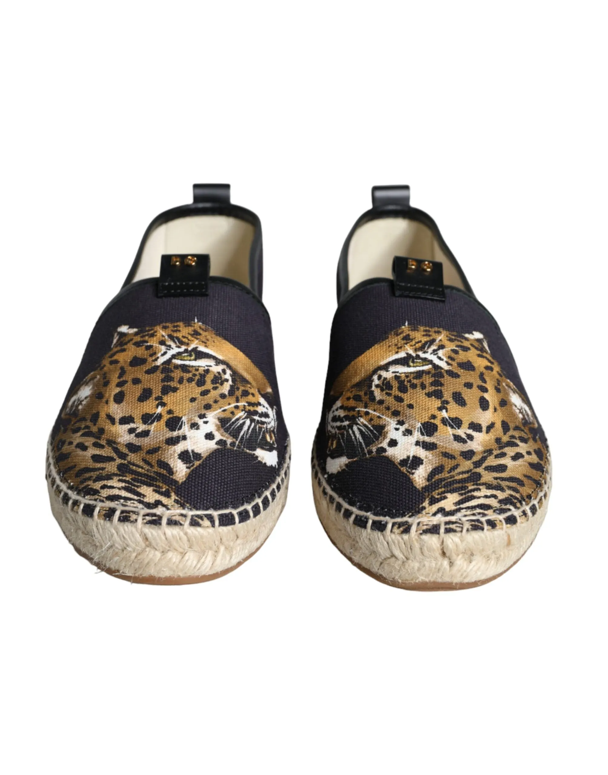 Dolce & Gabbana Black Cotton Leopard Slip On Espadrilles Shoes