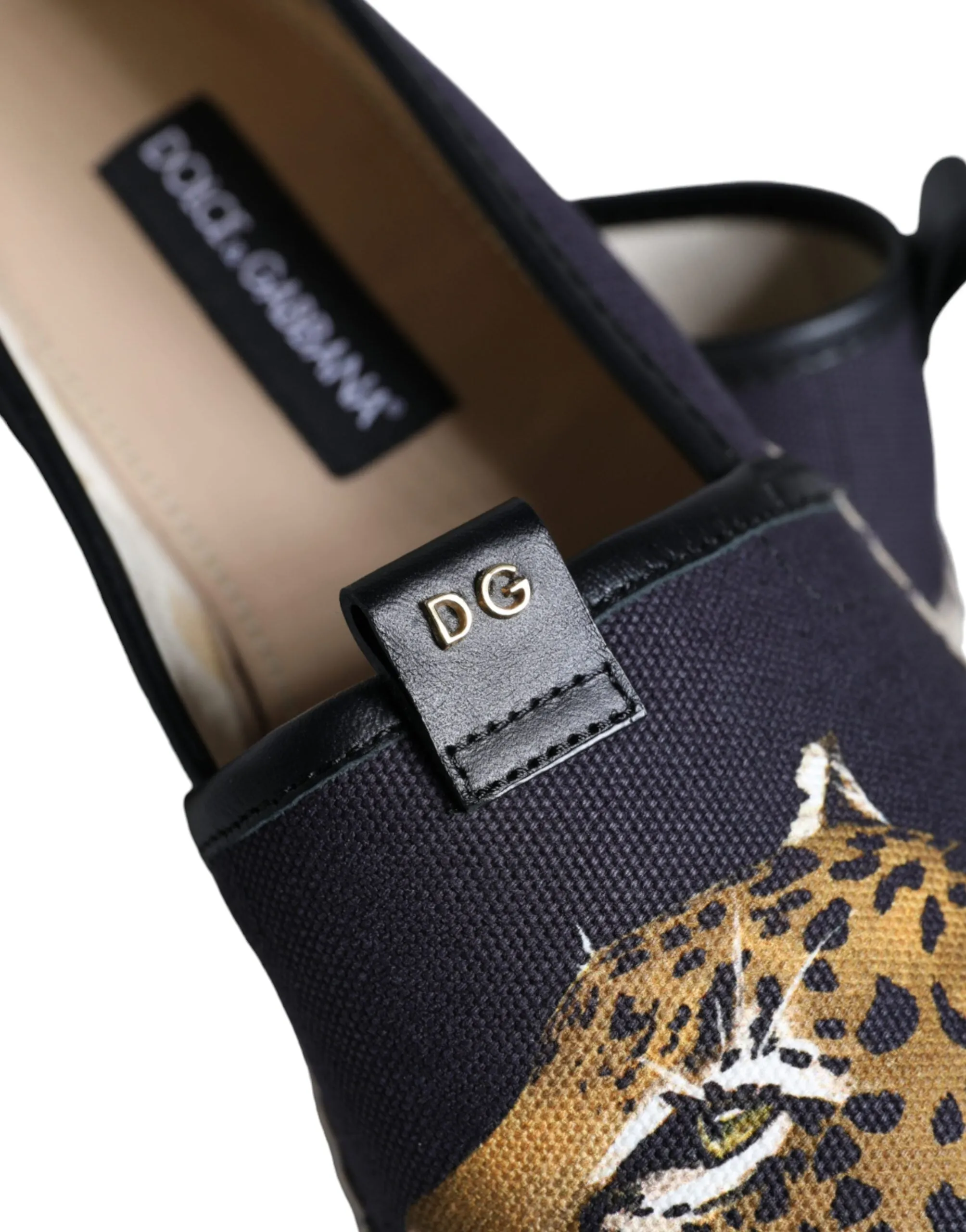 Dolce & Gabbana Black Cotton Leopard Slip On Espadrilles Shoes