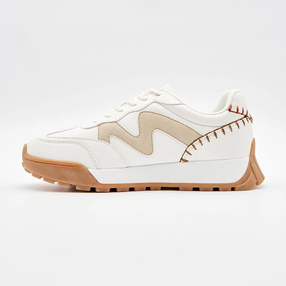 FILA Allesandra Big Stitch Sneaker - White/ Beige