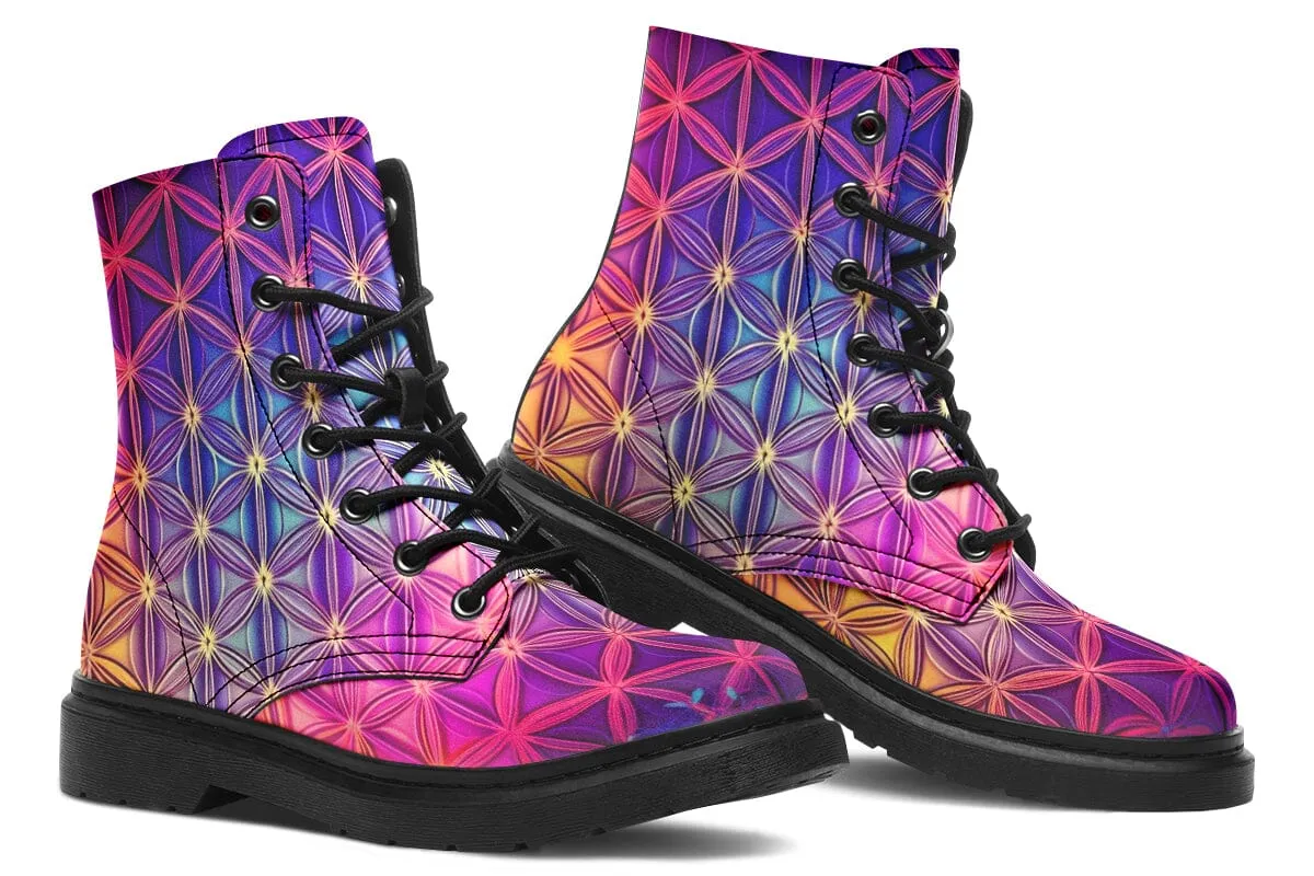 Flower Life Purp Combat Boots