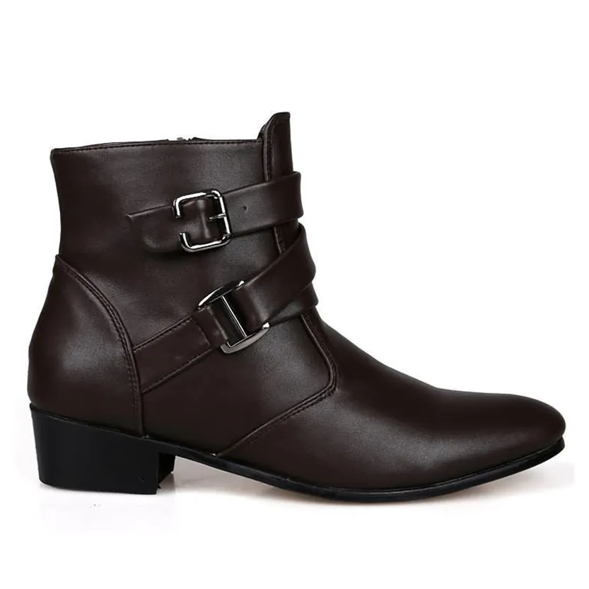 Funki Buys | Boots | Men's Buckle Strap Block Heel Dress Boots