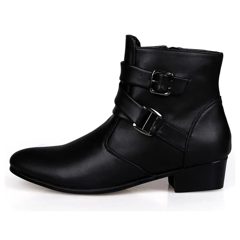 Funki Buys | Boots | Men's Buckle Strap Block Heel Dress Boots