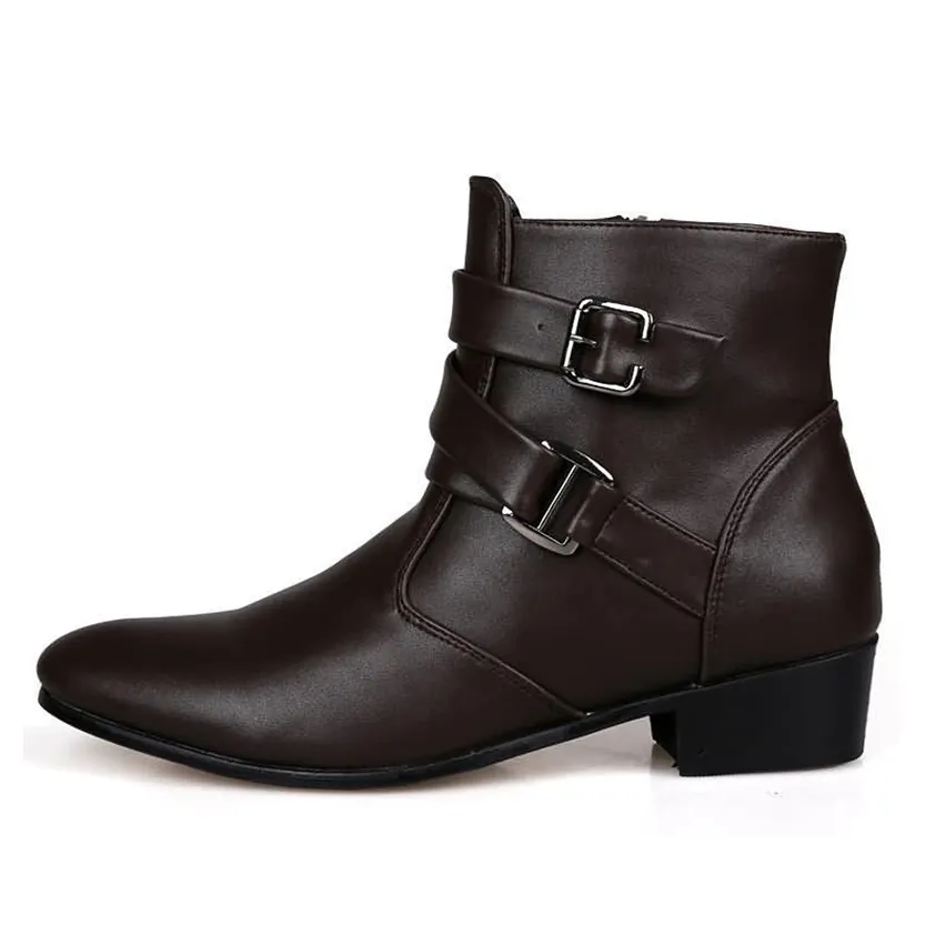 Funki Buys | Boots | Men's Buckle Strap Block Heel Dress Boots