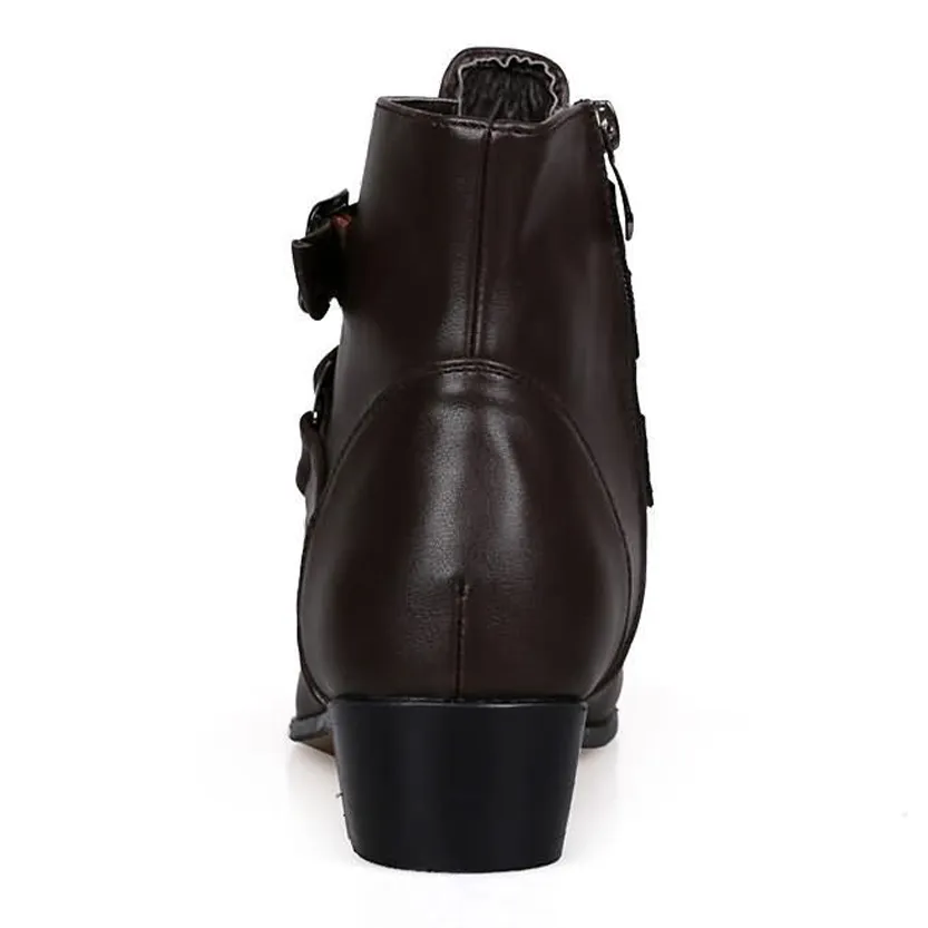 Funki Buys | Boots | Men's Buckle Strap Block Heel Dress Boots