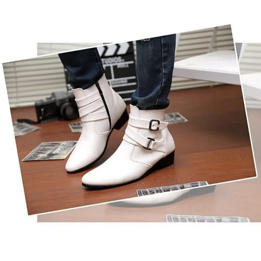 Funki Buys | Boots | Men's Buckle Strap Block Heel Dress Boots