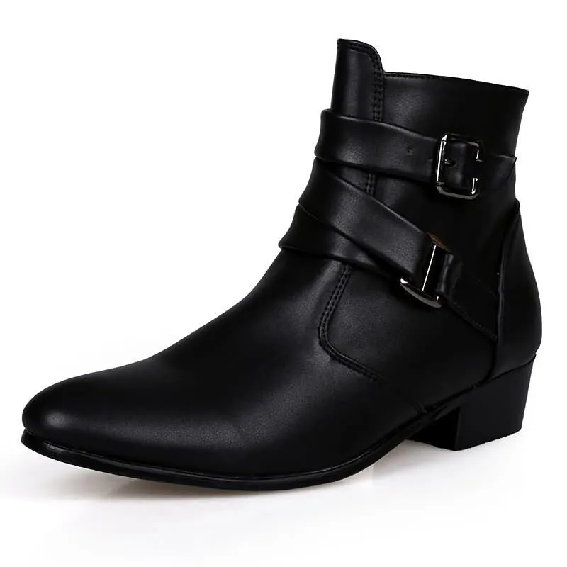 Funki Buys | Boots | Men's Buckle Strap Block Heel Dress Boots