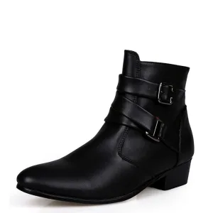 Funki Buys | Boots | Men's Buckle Strap Block Heel Dress Boots