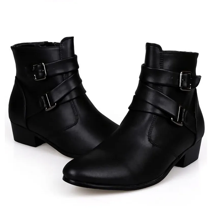 Funki Buys | Boots | Men's Buckle Strap Block Heel Dress Boots