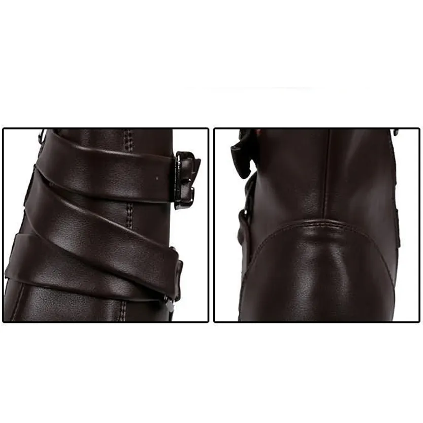 Funki Buys | Boots | Men's Buckle Strap Block Heel Dress Boots