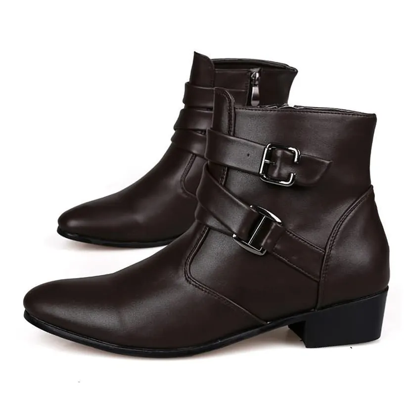 Funki Buys | Boots | Men's Buckle Strap Block Heel Dress Boots