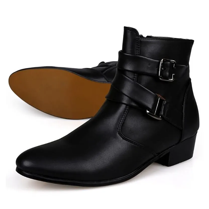 Funki Buys | Boots | Men's Buckle Strap Block Heel Dress Boots