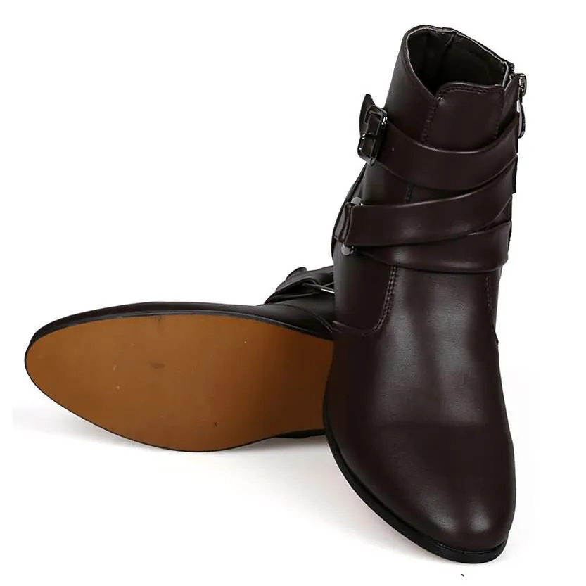 Funki Buys | Boots | Men's Buckle Strap Block Heel Dress Boots