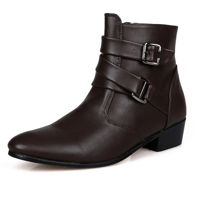 Funki Buys | Boots | Men's Buckle Strap Block Heel Dress Boots