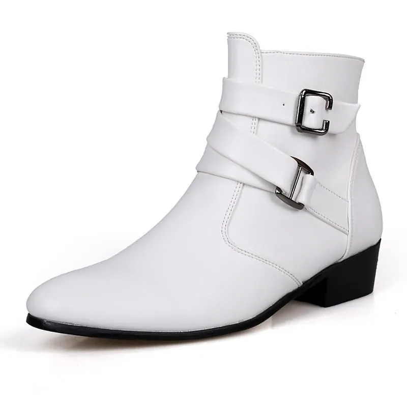 Funki Buys | Boots | Men's Buckle Strap Block Heel Dress Boots