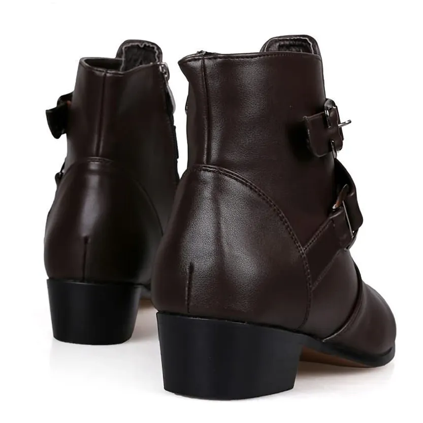 Funki Buys | Boots | Men's Buckle Strap Block Heel Dress Boots