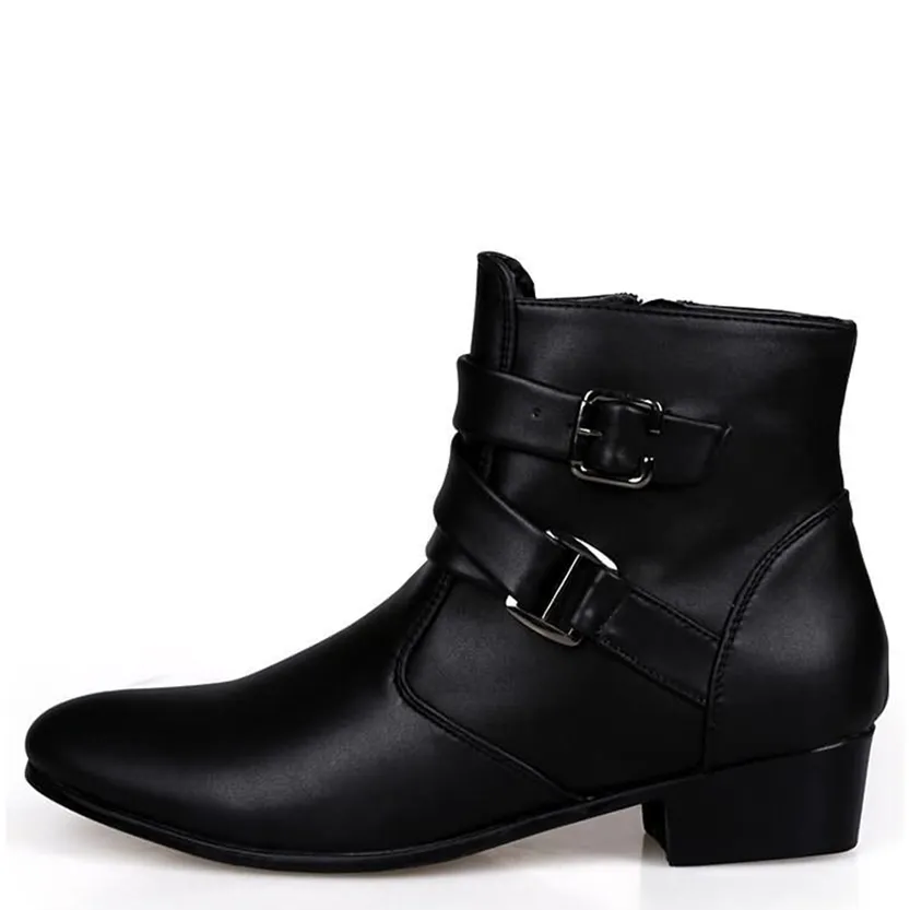 Funki Buys | Boots | Men's Buckle Strap Block Heel Dress Boots