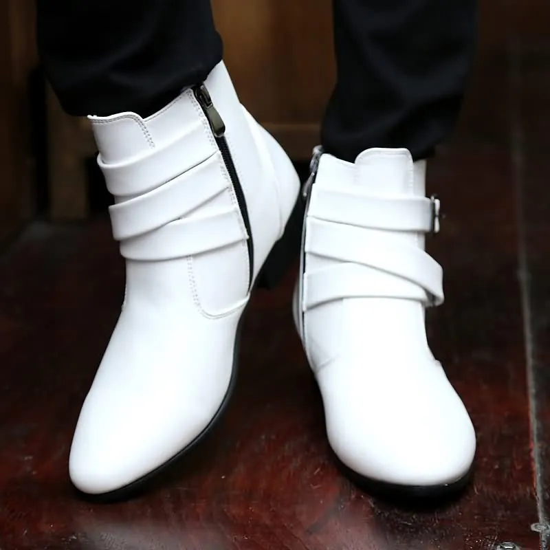 Funki Buys | Boots | Men's Buckle Strap Block Heel Dress Boots