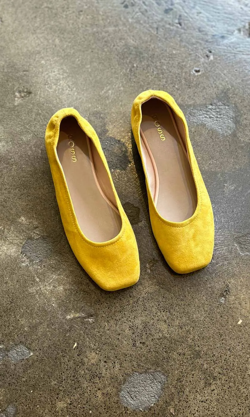 HOSS Soft Suede Yellow Ballet Flat