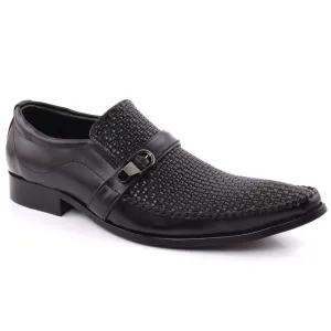 Men “KASON” Textured Round Toe Dual Shade Stitched Detail Buckle Loafer Shoes