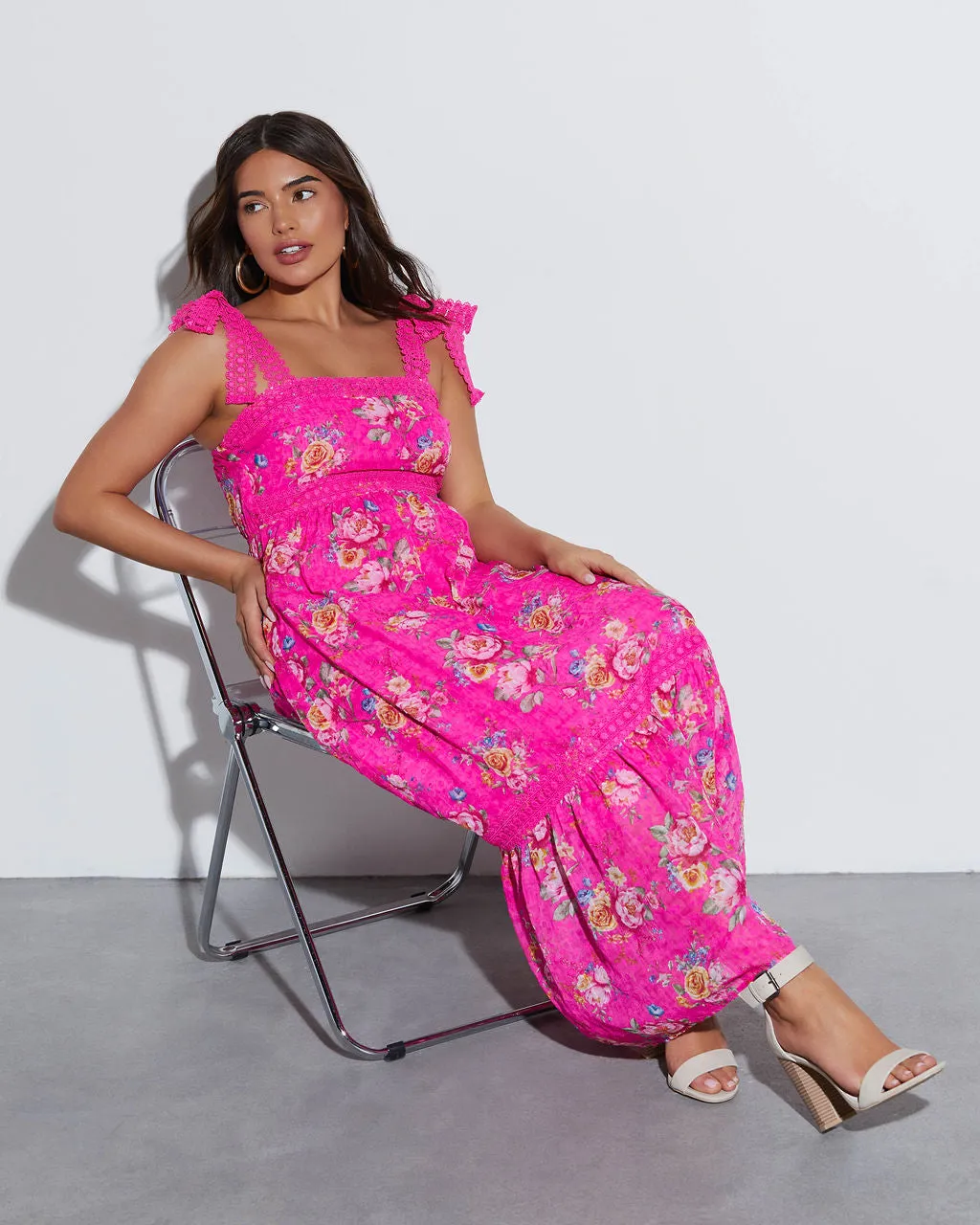 Mirabelle Tie Shoulder Floral Midi Dress