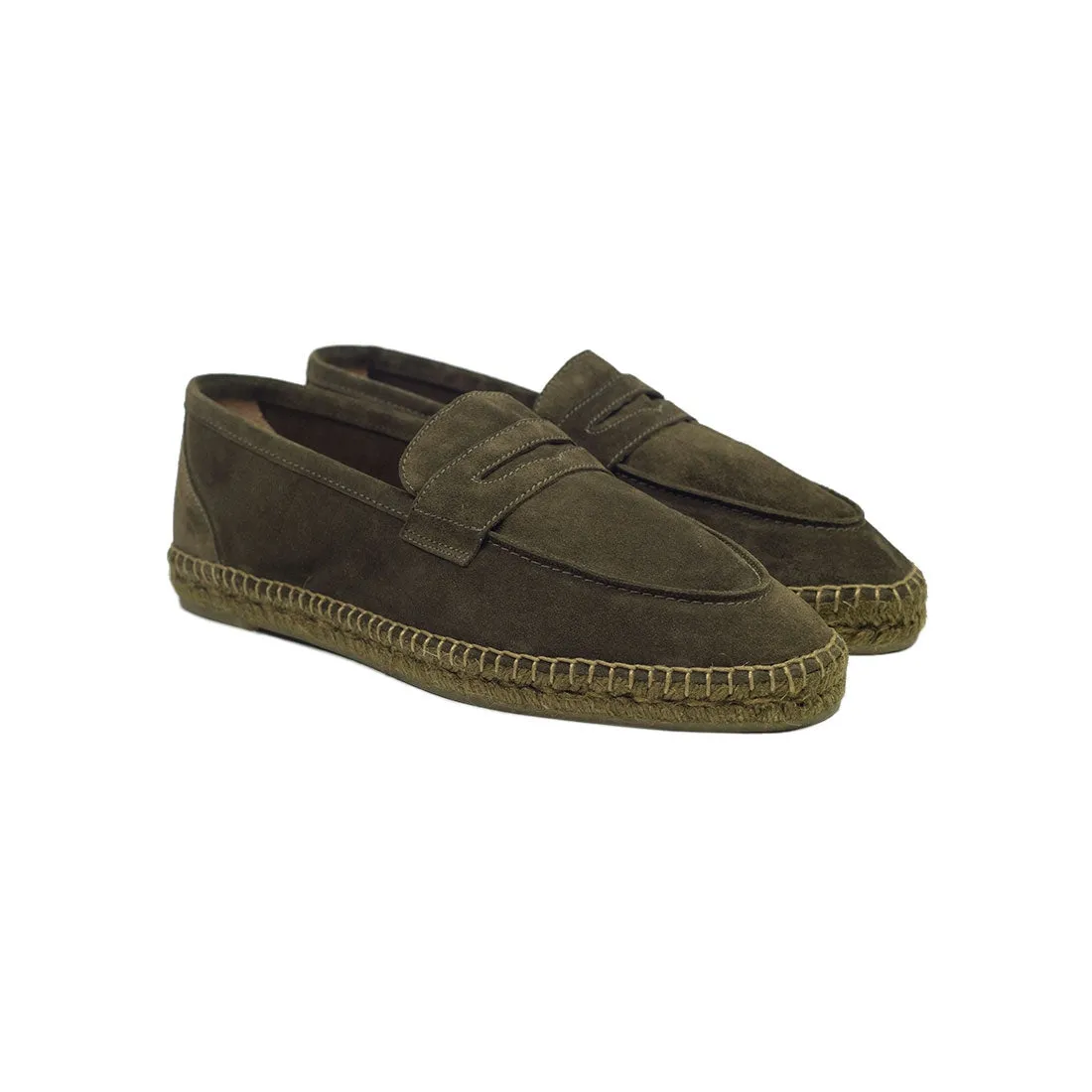 Mushroom suede penny-loafer style espadrilles with khaki sole