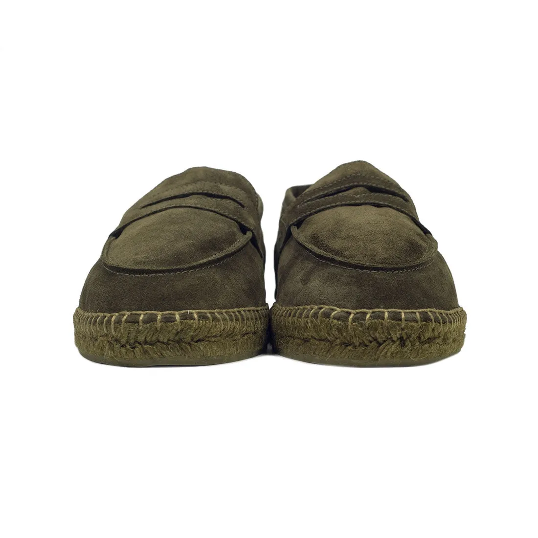 Mushroom suede penny-loafer style espadrilles with khaki sole