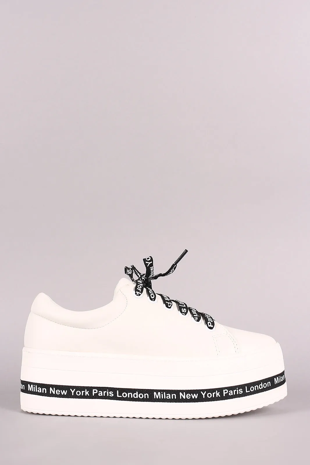 Paris London Milan New York Lace Up Flatform sneaker