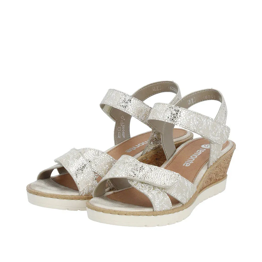 Remonte R6252-91 Alanya Soft Gold Metallic Leather Low Wedge Sandals