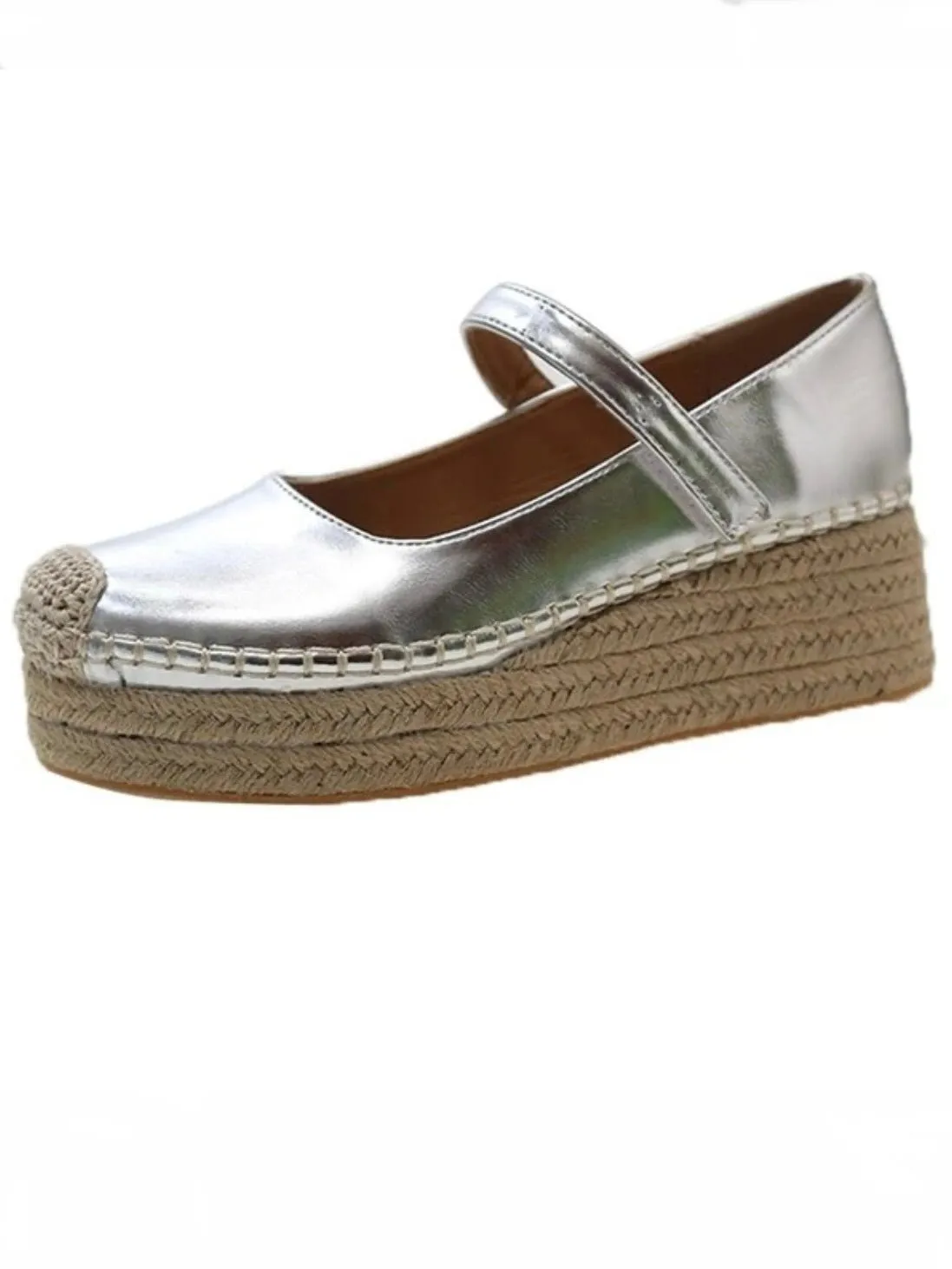 Silver wedge espadrilles flat platform