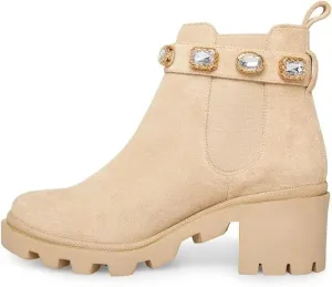 Steve Madden Amulet Embellished Lug Sole Combat Ankle Bootie Sand Suede