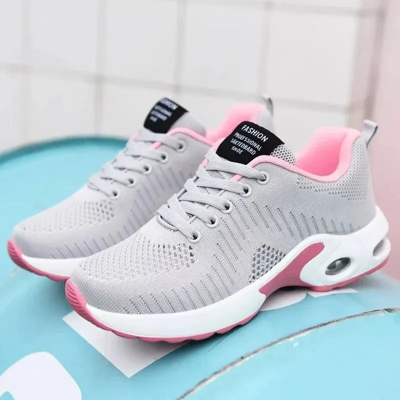 Women Running Trainers Ladies Waking Shoes Breathable Lightweight Sneakers Air Cushion Mesh Shoes for Gym Fitness Athletic